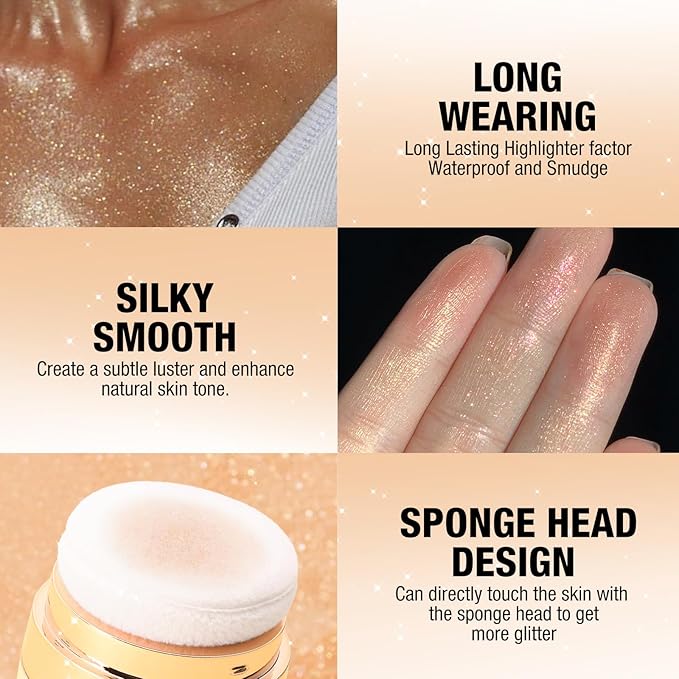 Glitter Body Highlighter Powder Body Shimmer Sparkle Face sponge head（silvery）
