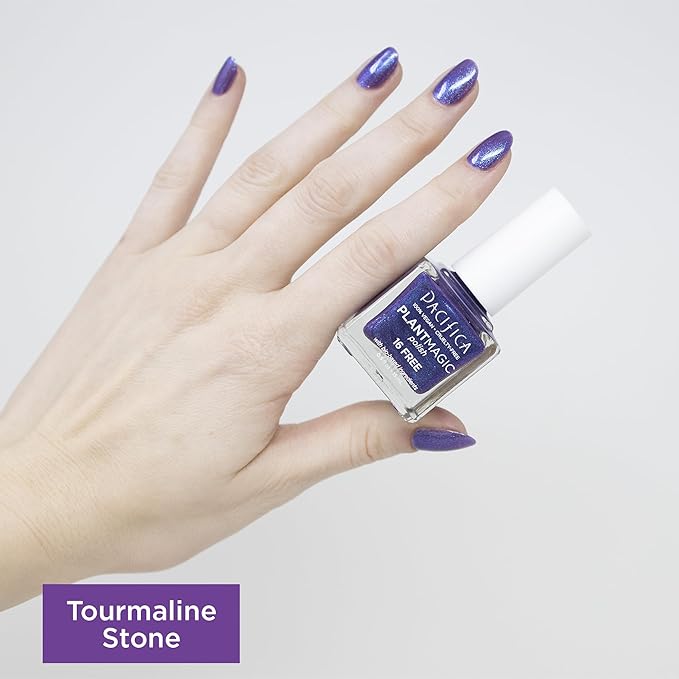 Pacifica Natural Nail Polish – Plant Magic Blue Glitter Nail Polish - Plant Based, Non-Toxic & Clinically Tested - Lasting Colors, Chip-Resistant, Clean Beauty, Dermatologist Approved Tourmaline Stone