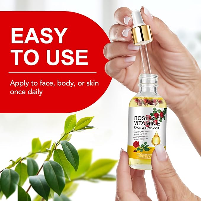 Vitamin E Oil, Rose Oil, Vitamin E Oil for Face, Organic Vitamin E Oil, Rose & Vitamin E Moisturizer Oil for Face and Skin Care 2 Fl Oz