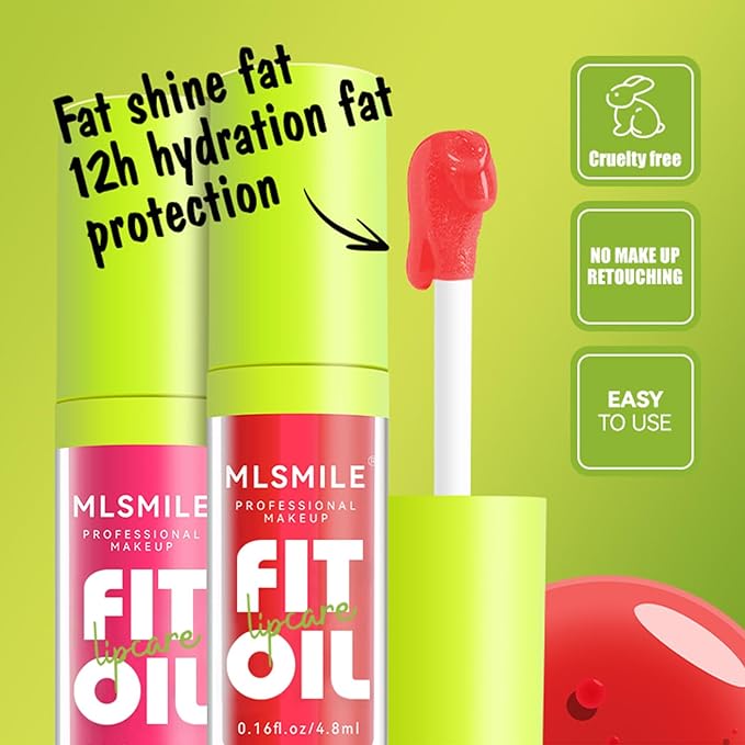 4 Colors Hydrating Lip Oil,Fat Lip Oil Lip Glaze,Shiny Transparent Lip Gloss Plumping,Nourishing & Non-sticky Long Lasting Fresh Clear Smooth Lip Care,Long Lasting Lip Oil(Set B)