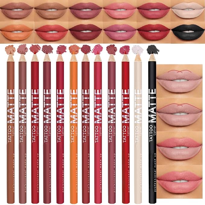 12 Pcs Natural Nude Brown Beige Colors Lip Beige