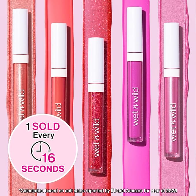 wet n wild MegaSlicks Lip Gloss, Ultra-Glossy, Vitamin-E Enriched, Ultra-Gloss High Shine Moisturizing, Cruelty-Free & Vegan - Strawberry Ice