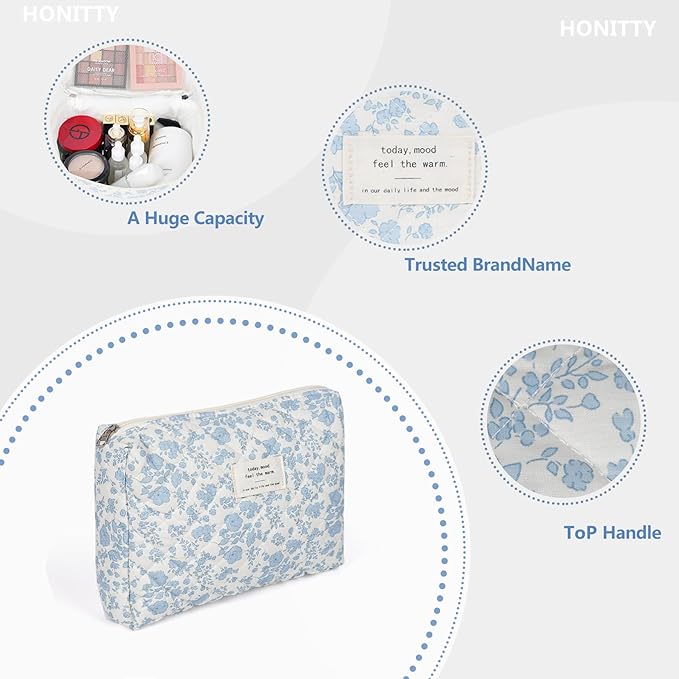 Makeup bag, quilted makeup bag,large