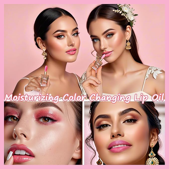 Magic Color Changing Lip Oil, Lip Oil Color Changing, Hydrating Lip Gloss Warm Change, Big Brush Color Changing Lip Oil, Lip Changing Oil Long Lasting Shimmery, Non-sticky Primer Lip Tint