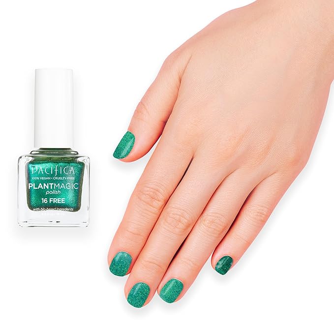 Pacifica Natural Nail Polish – Plant Magic Sparkling Green Nail Polish - Plant Based, Non-Toxic & Clinically Tested - Lasting Colors, Glossy, Clean Beauty, Dermatologist Approved Mermaid Tail