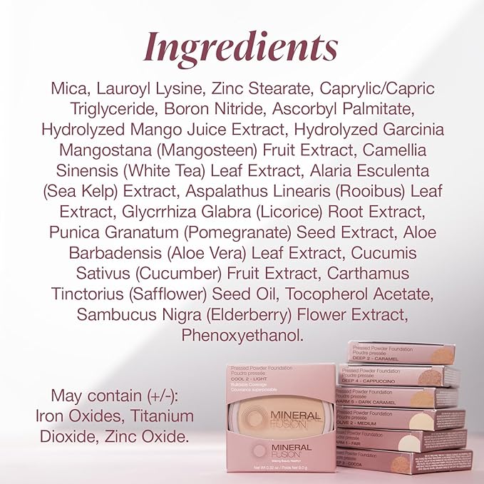 Mineral Fusion Pressed Powder Foundation, Warm 2 - Med Skin w/Yellowish Undertones, Age Defying Foundation Makeup with Matte Finish, Talc Free Face Powder, Hypoallergenic, Cruelty-Free, 0.32 Oz