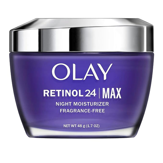 Olay Retinol Face Moisturizer, 24 MAX Anti-Aging Night Cream for Women, Fragrance-Free, Non Greasy - Anti-Wrinkle, Smooth Fine Lines, Tightening, Hydrating Skin Care - Peptides, Glycerin, 1.7 Oz