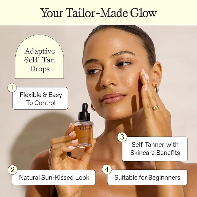 Sun Blush Glowing Self Tanning Drops Australian Made 1.0 fl.oz | Sun-Kissed, Natural Face & Body Gradual Self Tanner with Peptides | Fragrance Free | Everyday Humans