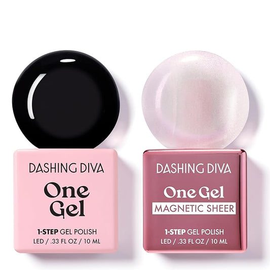 Dashing Diva One Gel Color & Magnetic Topper Duo - 8Ball - Real Black & Iridescent Glitter Topper - 3-in-1 Base Coat, Nail Color & Top Coat - Gel Nail Polish Set