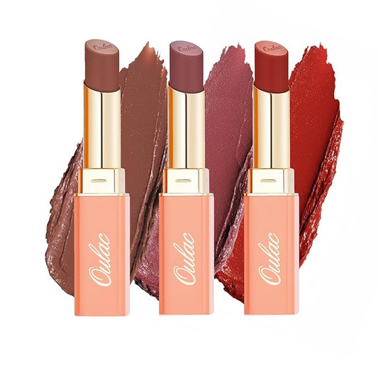 Oulac Color Rich Satin Lipstick Set For Women Red Burgundy Lipsticks High Impact Lipcolor Tinted Lip Balm, Nourishing, Satin Finish, Moisturizing Creamy Formula, Vegan Gluten Free 07+08+15(SET 4)