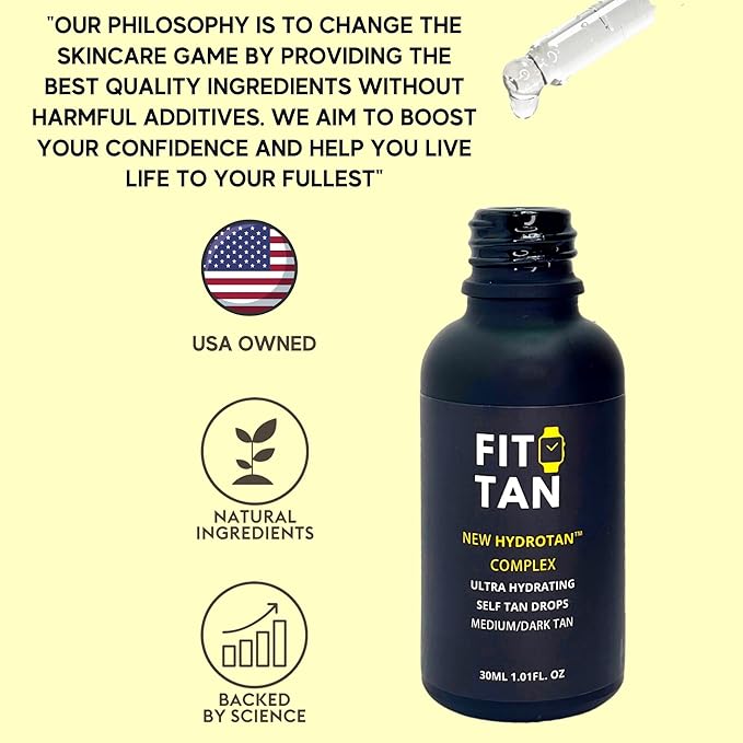 Self Tanning Drops For Face and Body - Hydrating and Gradual Dark Tan - 30ml