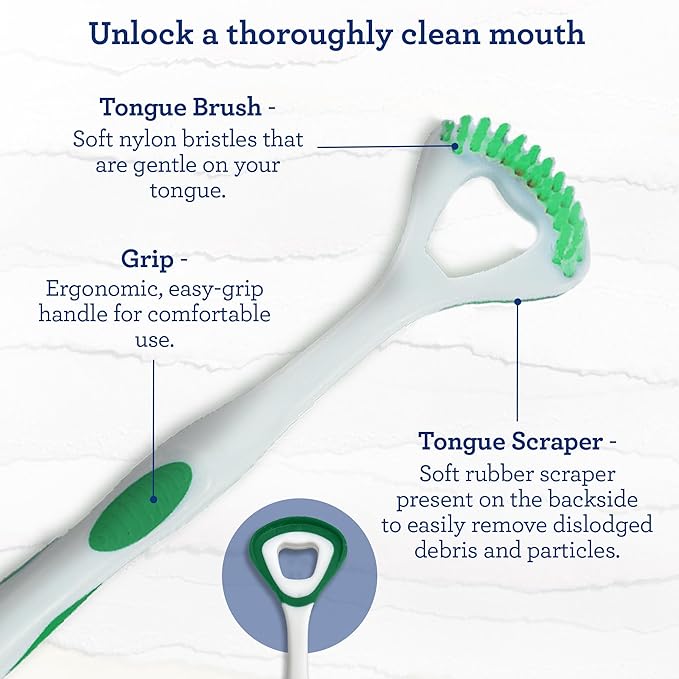 GuruNanda Dual Action Tongue Scraper (1 Pack), 2-in-1 Tongue Scraper & Soft Bristled Brush, Deep Cleans & Fights Bad Breath - Color Varies