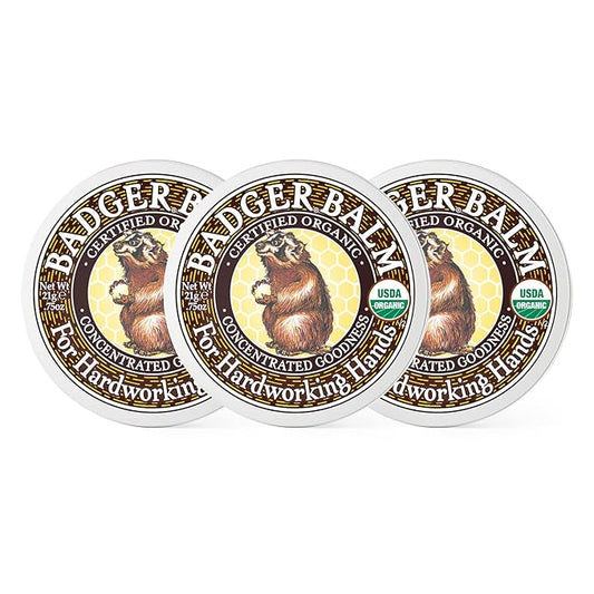 Badger Healing Balm, Hard Working Hands Cream, Organic Hand Cream for Dry Cracked Hands, Long Lasting Hand Moisturizer/Dry Hands Treatment, .75 oz Tin, 3-Pack
