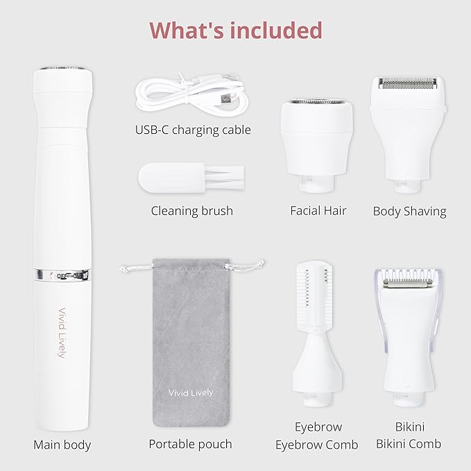 4-in1 Facial Hair Removal for Women, Painless Electric Face Shaver, USB Rechargeable, Ease of Use, Portable