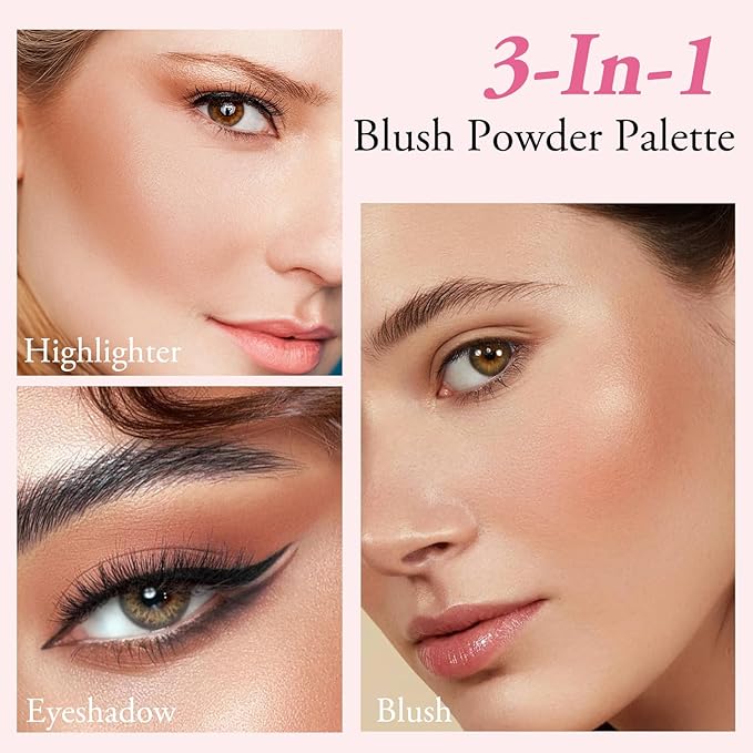3 Colors Blush Palette, Blush and Highlighter Palette, Glowing Makeup