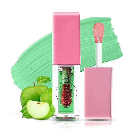 Hydrating Lip Glow Oil - Plumping Lip Oil Gloss Tinted for Lip Care and Dry Lips, Non Sticky & Fresh Texture, Shiny and Moisturizing (Green Apple)