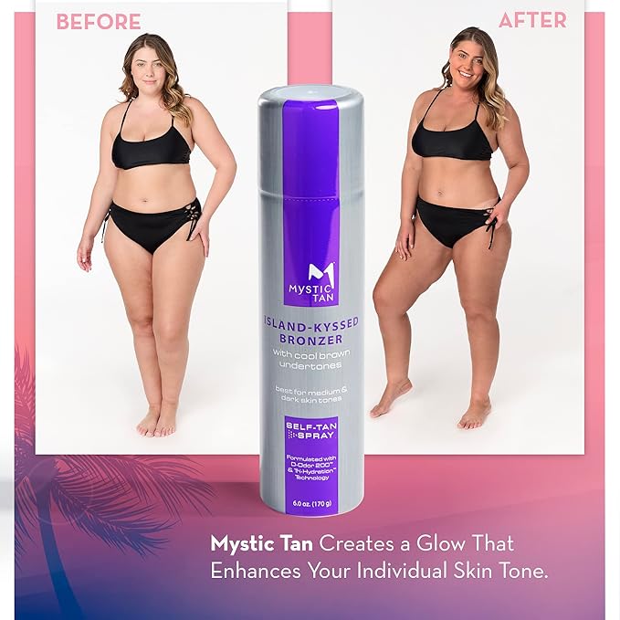 Mystic Tan Sunless Self Tanner Airbrush Spray Tan with Bronzer - Island-Kyssed, 6 Ounces