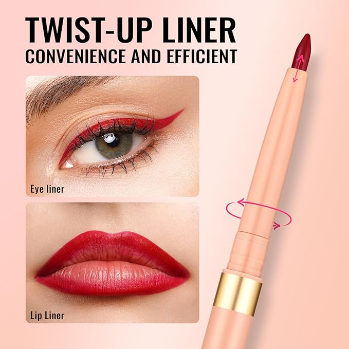 Oulac Waterproof Lipliner Pencil Set - Smooth and Creamy, Retractable Lip Makeup for Precision Application, Vegan & Cruelty-Free, LL06+LL08+10