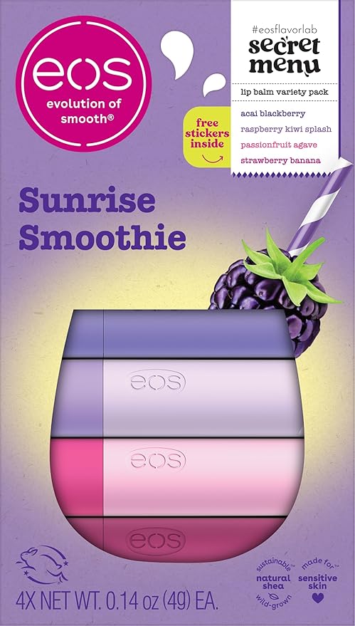 eos Flavor Lab Secret Menu Lip Balm Gift Set - Sunrise Smoothie, Limited-Edition, Moisturizing, Hydrating, Dry Lips, Variety Pack, 0.14 oz, 4-Pack