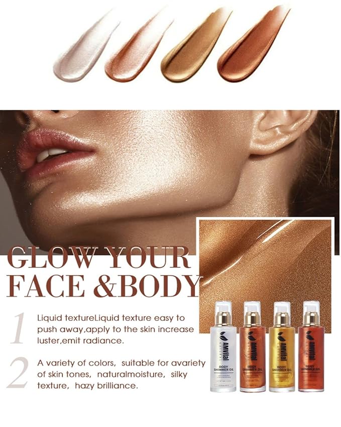 Shimmer Body Oil Rose Gold, Illuminator Highlighter for Body