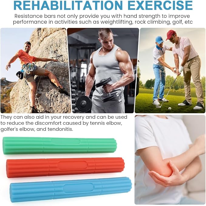 3pcs Flex Bar Tennis Elbow Therapy Bar 3 Resistance