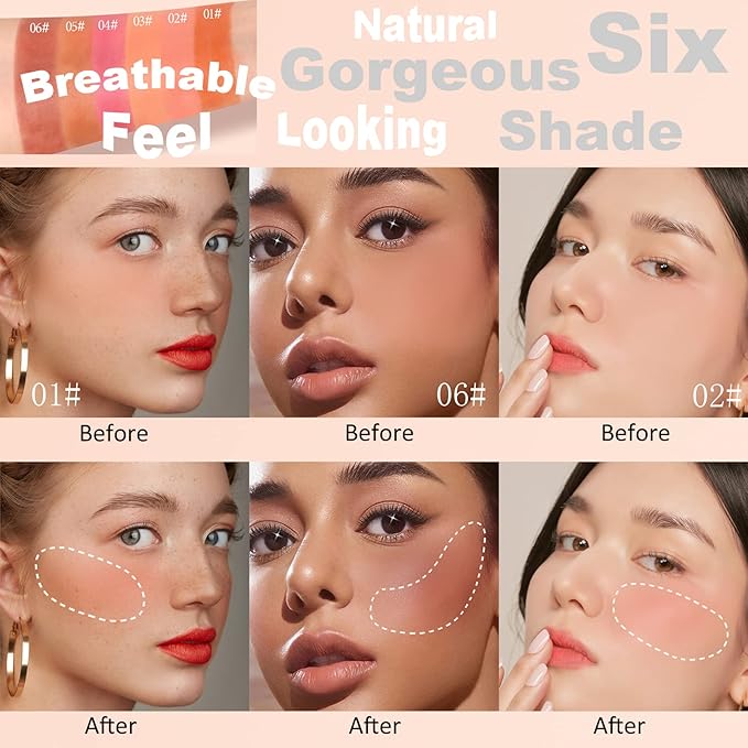 Liquid Blush Make up,Cream Blush for Cheeks,Natural Looking,Lightweight,Breathable Oz (01#02#06#)