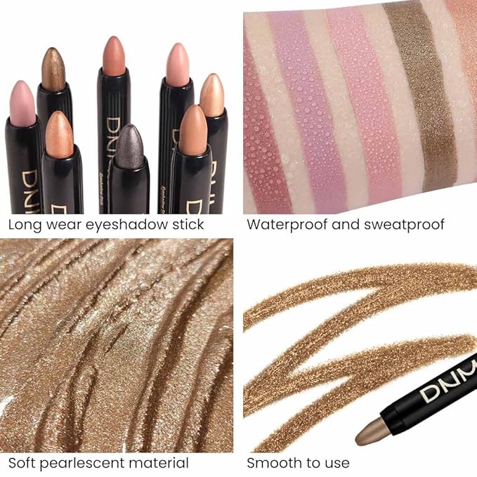 evpct 8Pcs Cream Eye Shadow Brightener Sticks Set for Eyes, Champagne Golden Rose Bronze Pink Waterlily Mauve Plum Smoky Amethyst Tawny Shimmer Matte Pencil Eye shadow Crayon Stick Palette Makeup 06