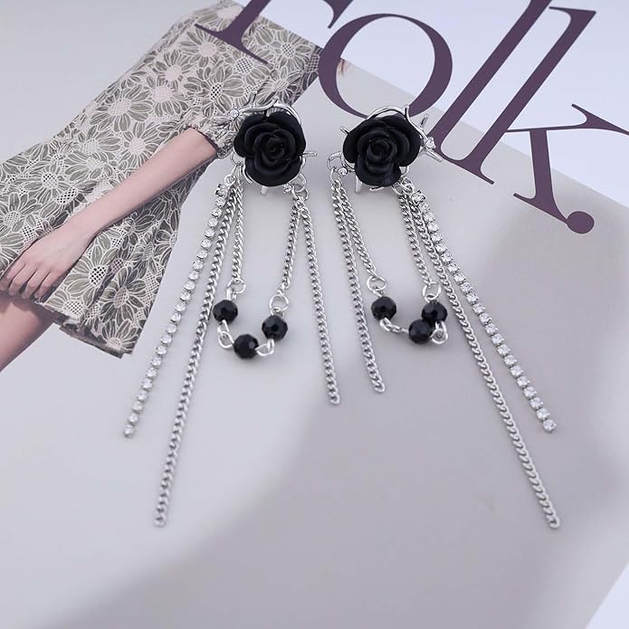 Punk Black Rose Flower Earring Long