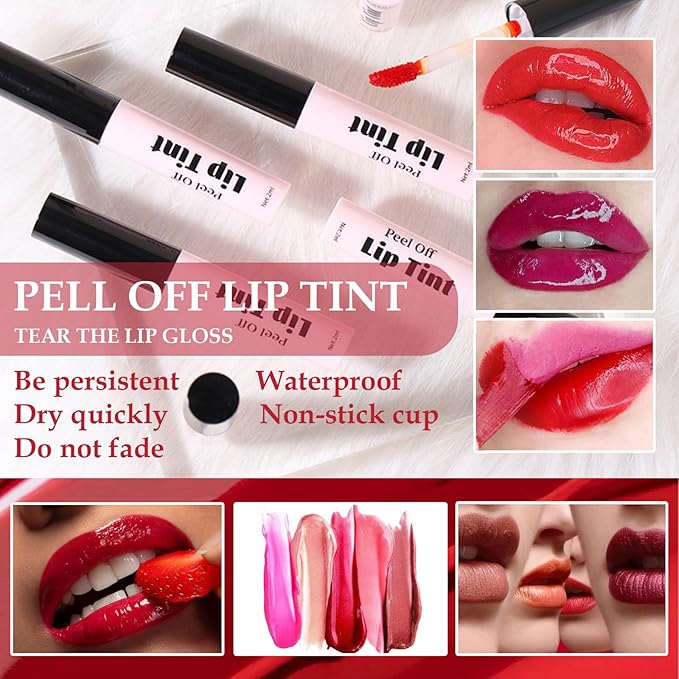 3 Colors Peel Off Lip Tint, Long Lasting Long