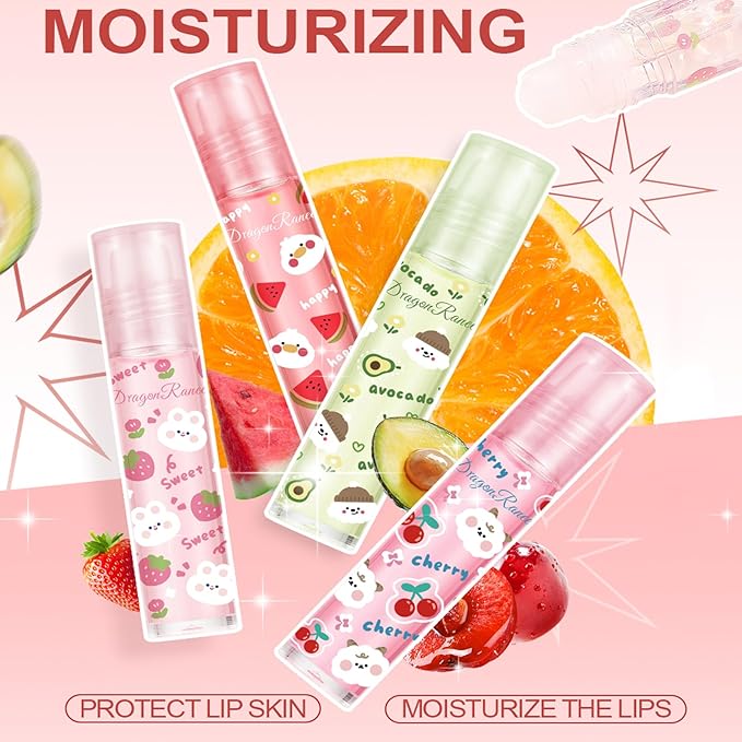 6pcs Fruit Flavored Lip Gloss Set, Roll on Lip Gloss Set Kids Lip Gloss Cute Lip Oil for Girls, Glossy and Shiny Non-Toxic, Kid Friendly, Kids Gift