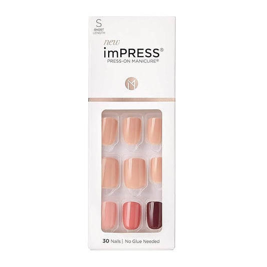 KISS imPRESS No Glue Mani Press On Nails, Design, 'Before Sunset', Multicolor, Short Size, Squoval Shape, Includes 30 Nails, Prep Pad, Instructions Sheet, 1 Manicure Stick, 1 Mini File