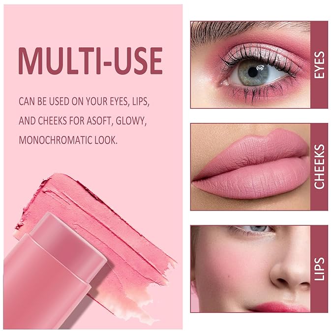 Cream Blush Makeup,Buildable Blush Stick for Cheeks,Matte Finish,Long Multi Stick