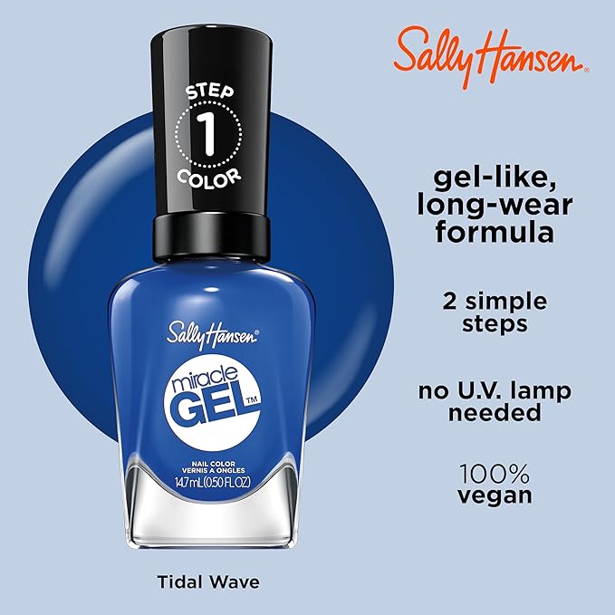 Sally Hansen Miracle Gel™, Tidal Wave, Long Lasting, Gel-Like Formula, No UV Lamp Needed, Blue Nail Polish