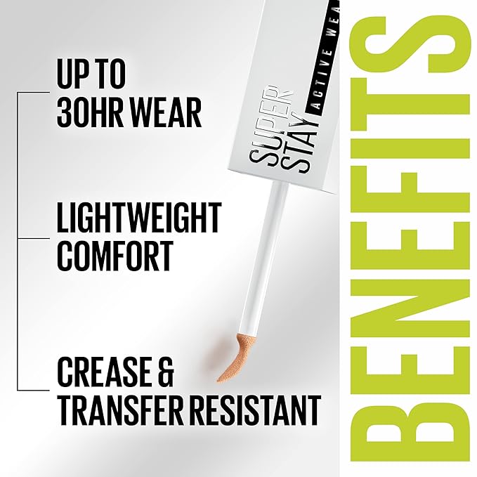 Maybelline Super Stay Liquid Concealer Makeup, Full Coverage Concealer, Up to 30 Hour Wear, Transfer Resistant, Natural Matte Finish, Oil-free, Available in 16 Shades, 45, 1 Count