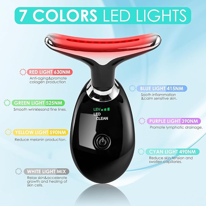 Red-Light-Therapy-for-Face and Neck with 7 Color, Facial Massager for Face and Neck, Face 𝖲 culpting Wand (Black)