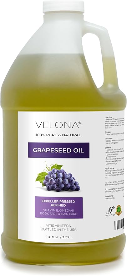velona Grapeseed Oil 1 Gallon / 128 Fl Oz | 100% Pure and Natural Carrier Oil | Refined, Cold pressed | Cooking, Skin, Face, Body, Hair Care | Use Today - Enjoy Results