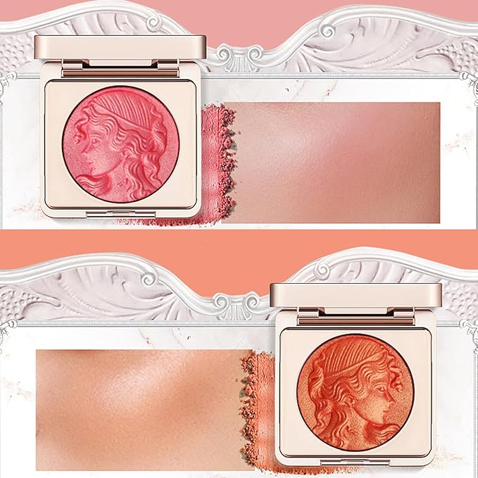 Embossed Smooth Powder Blush Palette for Cheeks, Powder Palette (Pink+Orange)