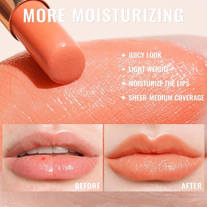 Oulac Shine Orange Lipstick for Women, 2 in 1 Glossy Coral Orange Tinted Lip Balm, Hydrating Lipstick for Dry Lips, Moisture Shine Juicy Finish Vegan 2.2g/0.07oz (21)