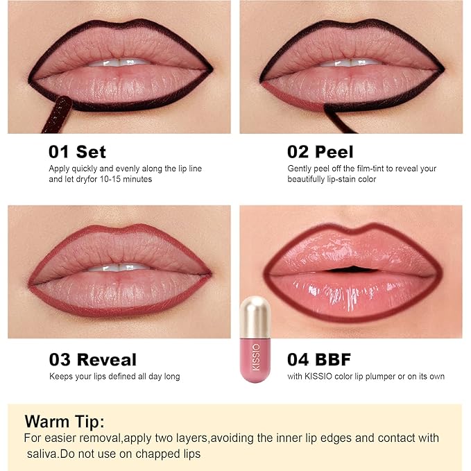 KISSIO Lip Liner Stain,Peel Off Lip Liner,Transfer Proof,Long Lasting and Waterproof,Lips Tint Tattoo,Natural Makeup Stain,Matte Finish,InLove