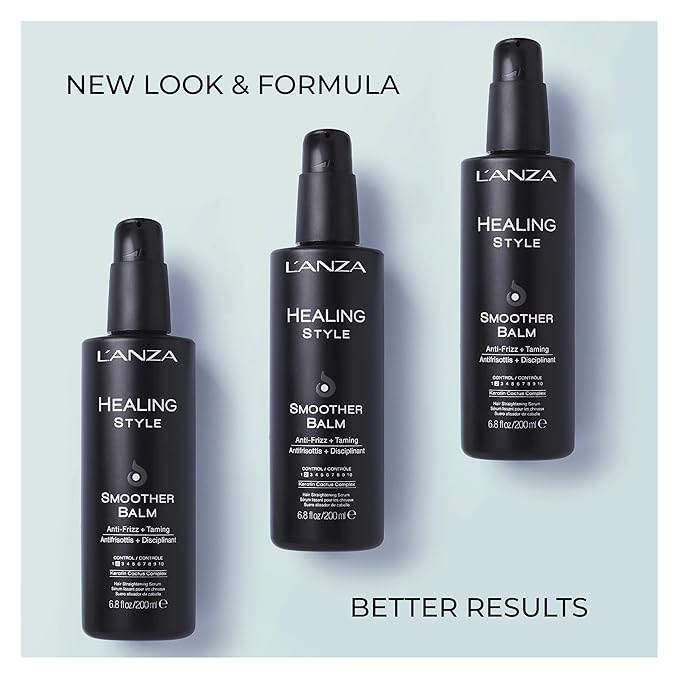 L'ANZA Healing Style Smoother Balm, New & Improved Keratin Hair Treatment & Hair Straightener Serum, Heat Protection & Anti Frizz Formula, for Curly, Frizzy & Wavy Locks