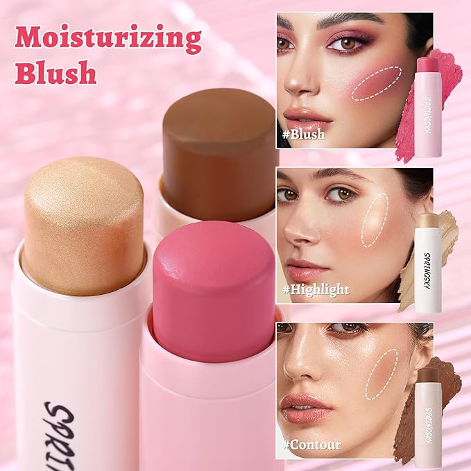 3Pcs Multi-Use Face Makeup Sticks Sets, Blendable Cream