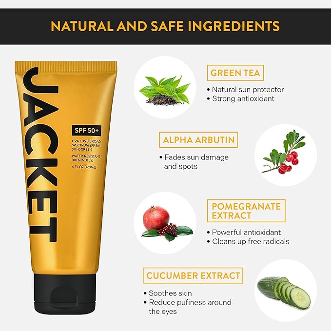 Sport Sunscreen SPF 50+, Water Resistant, Oil Free, Anti-Aging Cream, Vitamin and Antioxidant Enriched, Age Spot Remover, Oxybenzone Free, Sun Screen Protector for Face and Body - 4 FL OZ