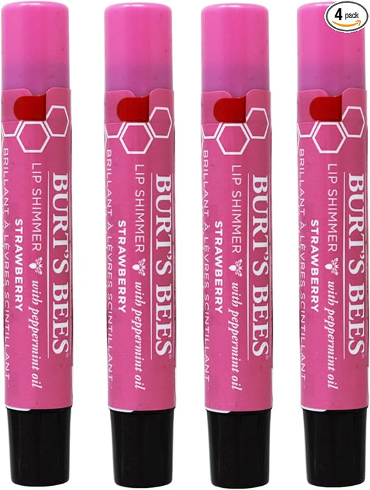 Burt's Bees Lip Shimmer Strawberry, 0.09 Ounce (Pack of 4)