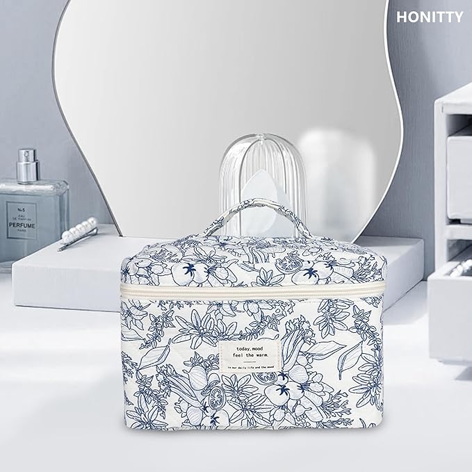 Makeup bag, quilted makeup bag,large