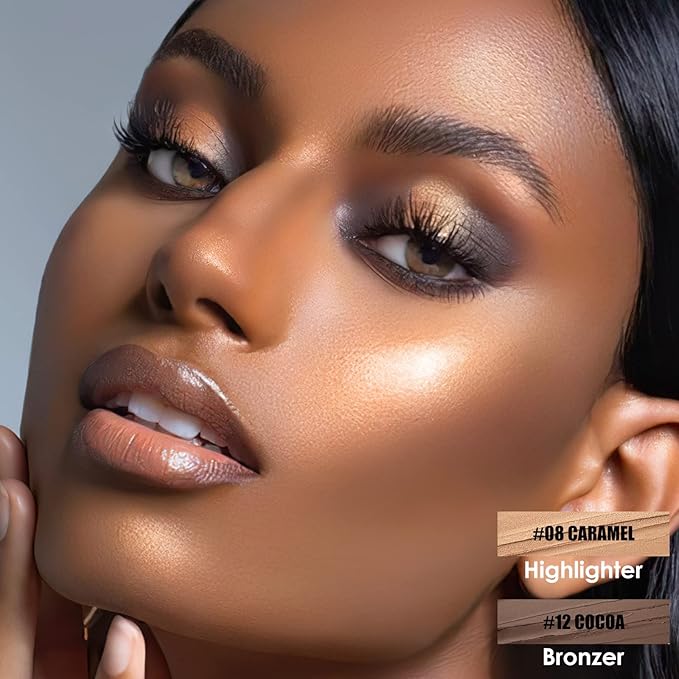 FOCALLURE 2 Pcs Mineral Cream Contour Stick,Moisturize Highlighter Illuminator Makeup,Medium-deep