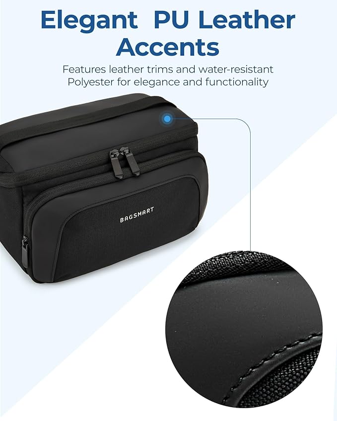 BAGSMART Toiletry Bag for Men, Wide Opening Travel Bag for Toiletries, Dopp Kit Water Resistant Shaving Hygiene Bag for Bathroom Shower, Toiletries Accessories,Travel Essentials (Navy Blue)