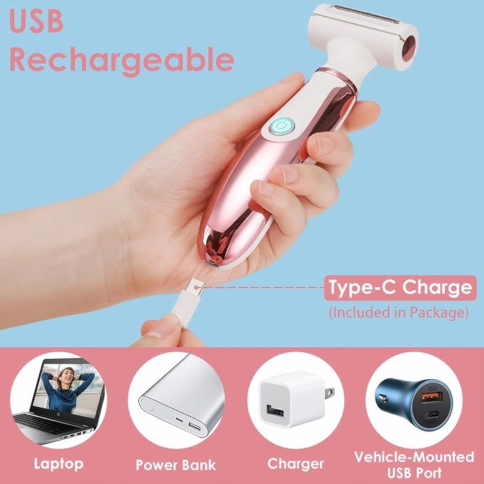 4 in 1 Electric Razors for Women, Portable Shaver for Women, Rechargeable Trimmer for Face Arm Body Legs Underarm Bikini