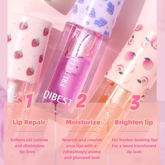 Petansy Fruit-Flavored Plumping Lip Oil Set 4 Packs Moisturizing Lip Glow Oil Long Lasting Nourishing Lip Gloss Set No-Sticky Gloss Lip Balm Lip Care