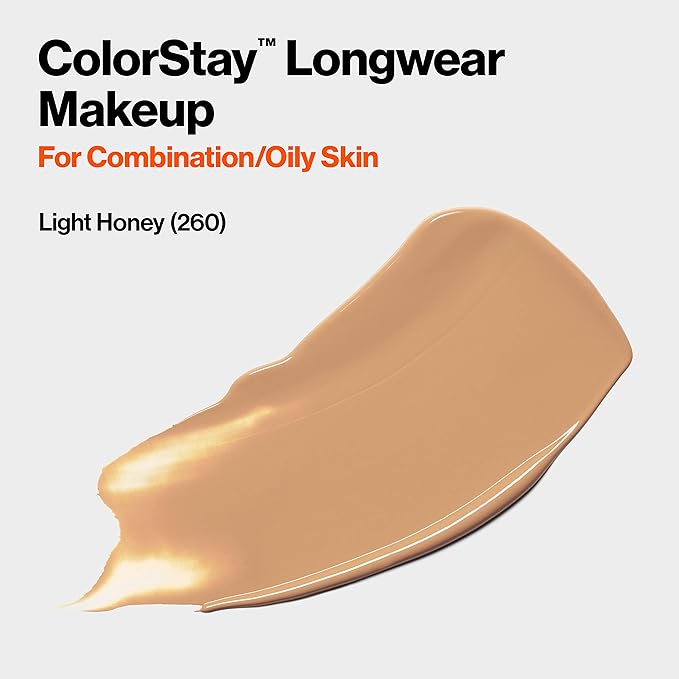Revlon Liquid Foundation, ColorStay Face Makeup for Combination Honey (260), 1.0 oz
