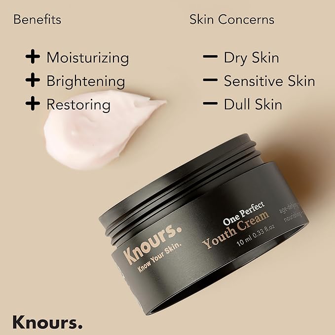 Knours. Moisturizing Shea Butter + Sweet Almond Oil Youth Cream, A rich cream that deeply rejuvenates skin, rich combination of vegan oils - EWG Verified Clean Beauty 50ml 1.69 oz.